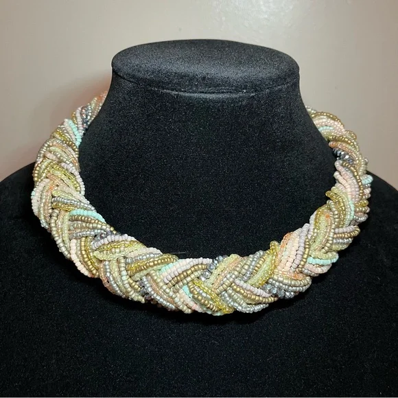 French Fashion Braided Multi-strand Beaded Collar Vintage Necklace - Picture 2 of 10